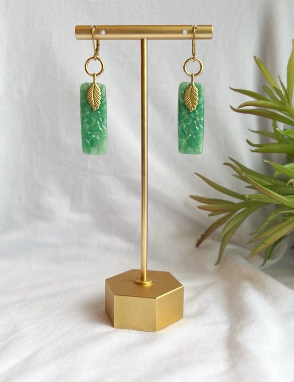 JADE GREEN PRESSED vintage glass earrings