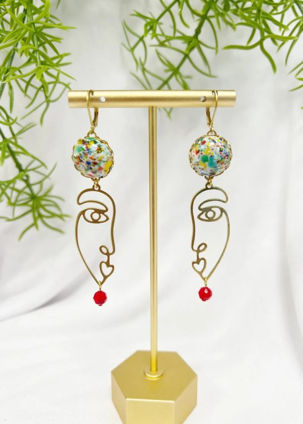 VINTAGE MOD CABOCHON face earrings